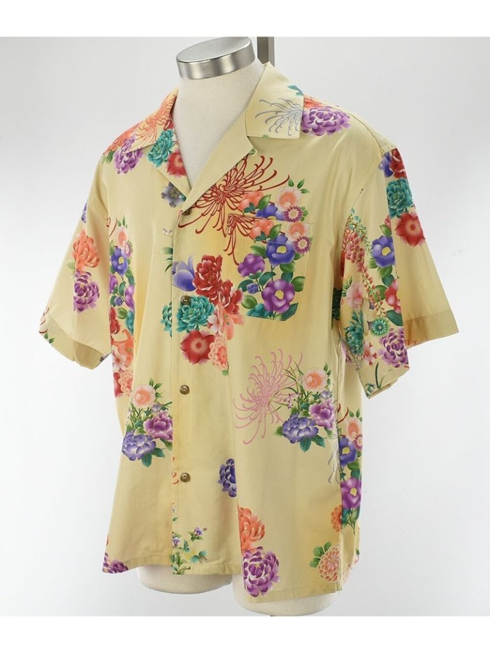 JOHN ELLIOTT Desert Lotus Floral Short Sleeve Cotton Blend Camp Shirt LARGE NWT